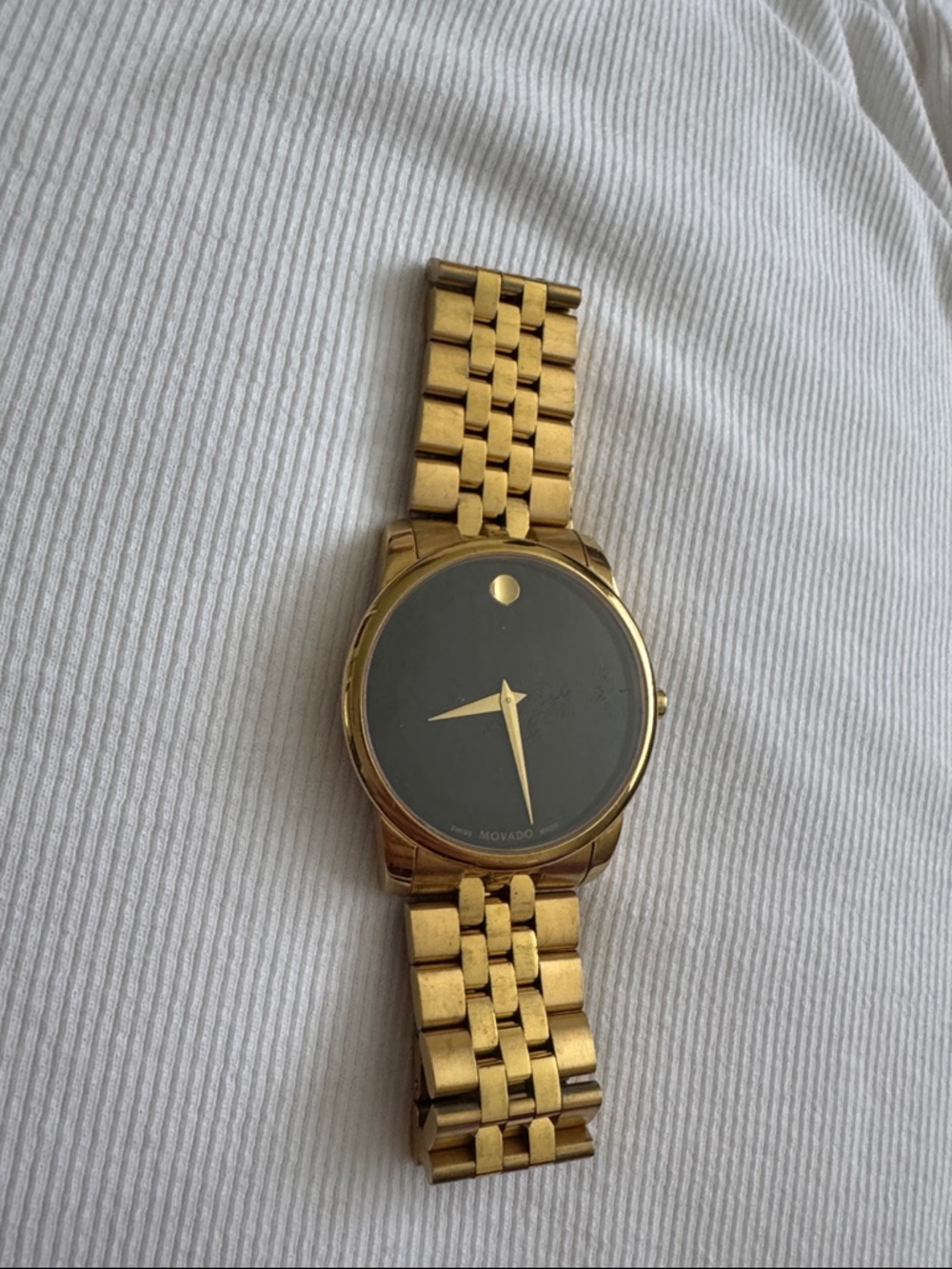Movado Classic Gold Tone PVD Watch with Black Dial